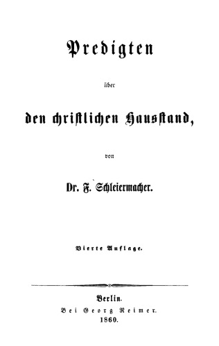Predigten den christlichen Hausstand