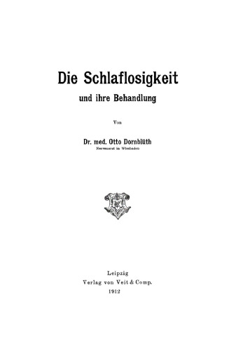 Die Schlaflosigkeit und ihre Behandlung