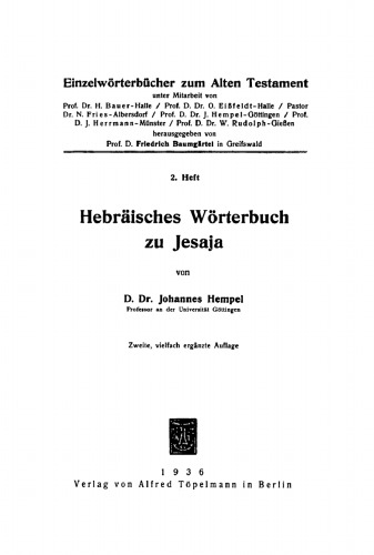 Einzelwörterbücher zum Alten Testament: Heft 2 Hebräisches Wörterbuch zu Jesaja