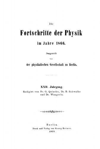 Die Fortschritte der Physik im Jahre ...: 1866, Jahrgang 22