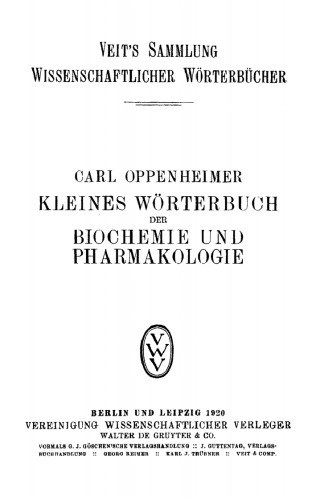 Kleines Wörterbuch der Biochemie und Pharmakologie