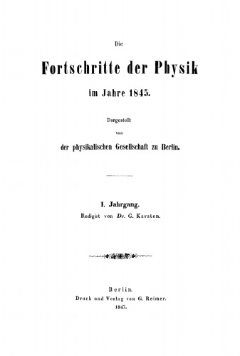 Die Fortschritte der Physik im Jahre ...: 1845, Jahrgang 1
