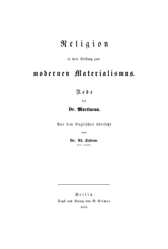 Religion in ihrer Stellung zum Modernen Materialismus: Rede