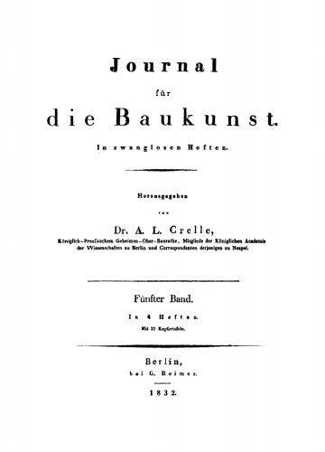 Journal für die Baukunst: Band 5