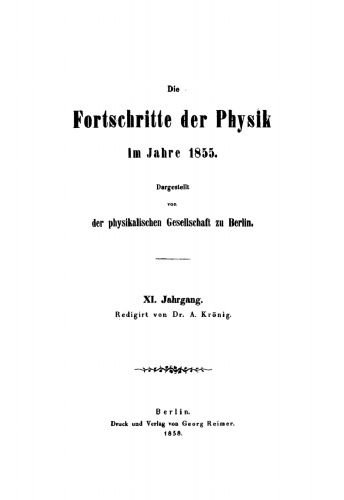 Die Fortschritte der Physik im Jahre ...: 1855, Jahrgang 11