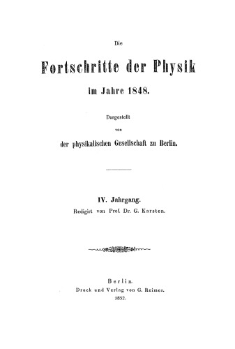 Die Fortschritte der Physik im Jahre ...: 1848, Jahrgang 4