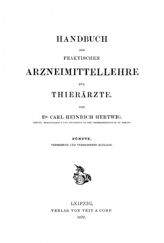 Handbuch der Praktischen Arzneimittellehre für Thierärzte