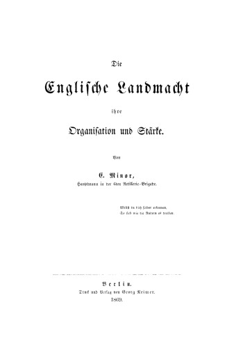 Die Englische Landmacht ihre Organisation und Stärke