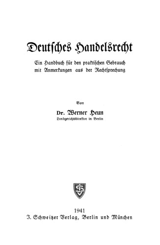 Deutsches Handelsrecht: [Teil 1]