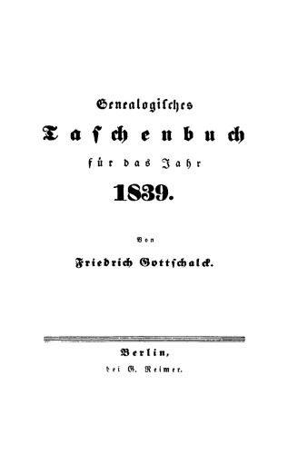 Genealogisches Taschenbuch: 1839