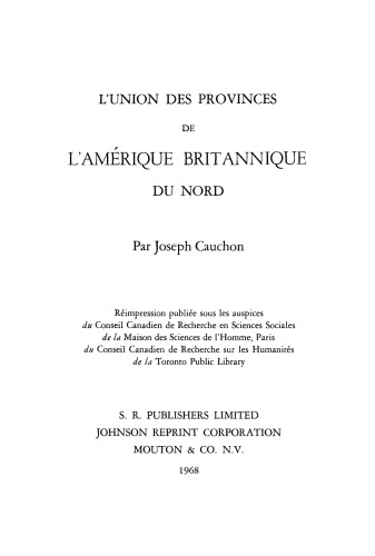 L’union des provinces de l’Amérique britannique du nord