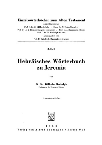 Einzelwörterbücher zum Alten Testament: Heft 3 Hebräisches Wörterbuch zu Jeremia
