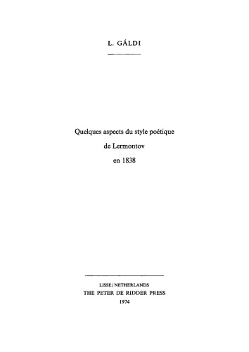 Quelques aspects du style poétique de Lermontov en 1838