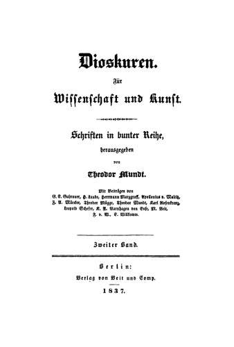 Dioskuren. Für Wissenschaft und Kunst: Band 2