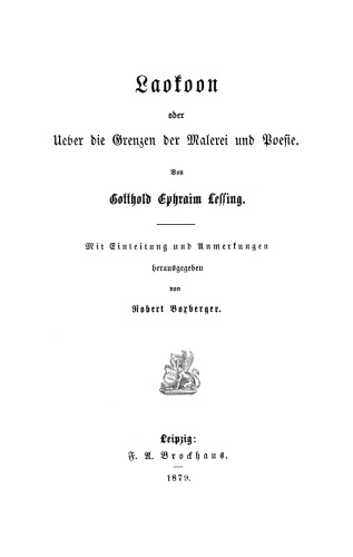 Laokoon oder Ueber die Grenzen der Malerei und Poesie