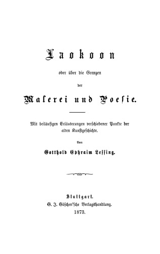 Laokoon oder über die Grenzen der Mahlerey und Poesie