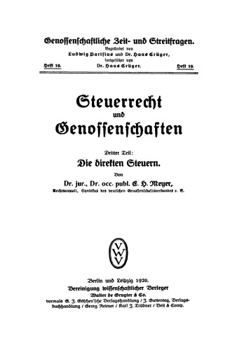 Steuerrecht und Genossenschaften: Teil 3 Die direkten Steuern