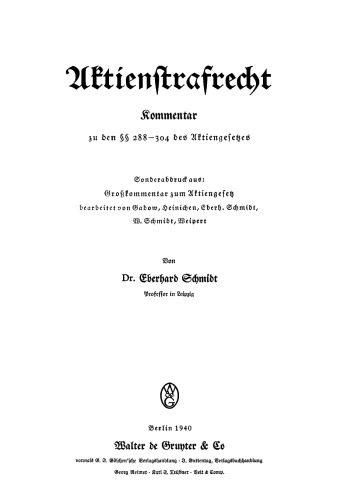 Aktienstrafrecht: Kommentar zu den §§ 288–304 des Aktiengesetzes