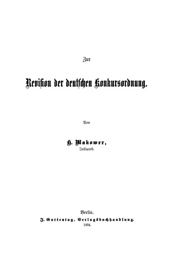 Zur Revision der deutschen Konkursordnung