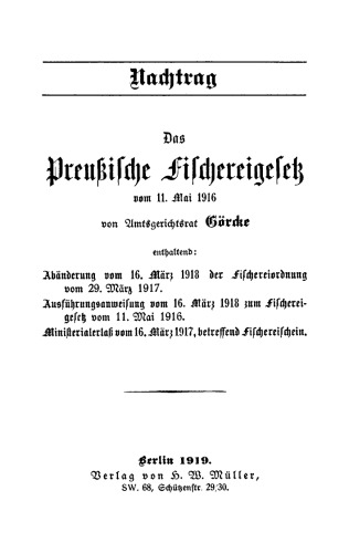 Das Preußische Fischereigesetz vom 11. Mai 1916, Nachtrag