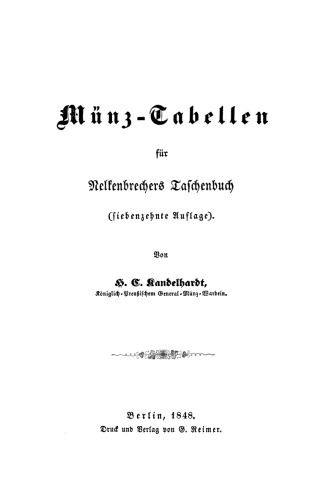 Münz-Tabellen für Nelkenbrechers Taschenbuch