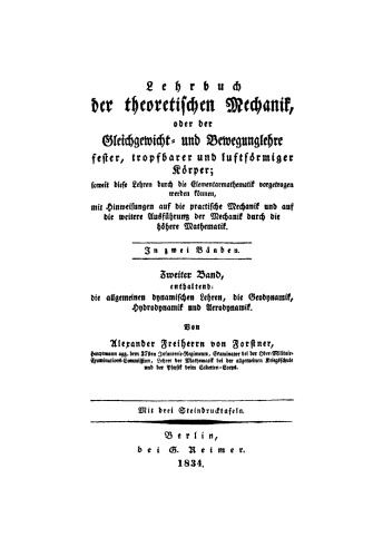 Lehrbuch der theoretischen Mechanik: Band 2 Enthaltend die allgemeinen dynamischen Lehren, die Geodynamik, Hydrodynamik und Aerodynamik