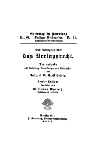 Das Reichsgesetz über das Verlagsrecht