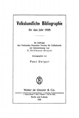Volkskundliche Bibliographie: 1928