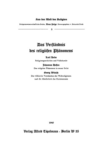 Zum Verständnis des religiösen Phänomens