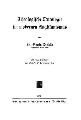 Theologische Ontologie im modernen Anglikanismus