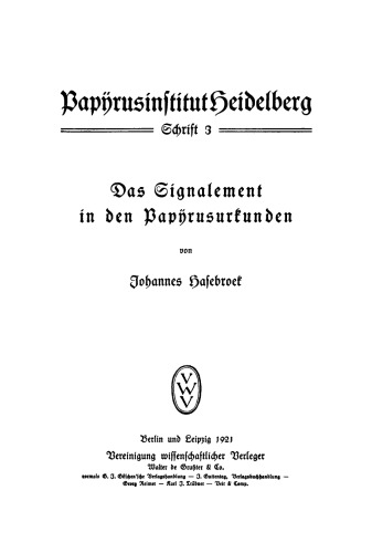 Das Signalement in den Papyrusurkunden