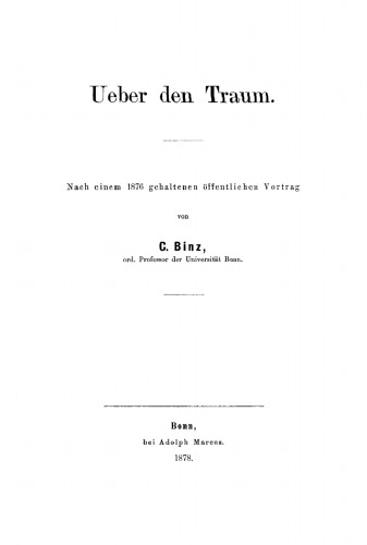 Ueber den Traum: Nach einem 1876 gehaltenen öffentlichen Vortrag