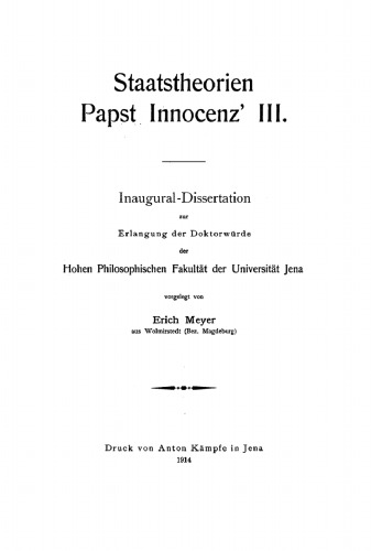 Staatstheorien Papst Innocenz’ III.