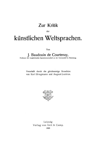 Zur Kritik der künstlichen Weltsprachen
