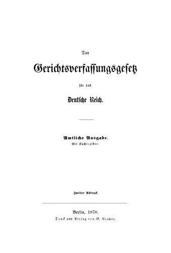 Das Gerichtsverfassungsgesetz: Amtliche Ausgabe mit Sachregister