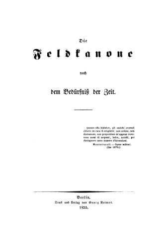 Die Feldkanone nach dem Bedürfniss der Zeit