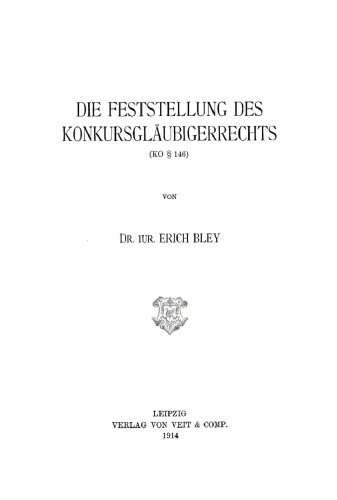 Die Feststellung des Könkursgläubigerrechts (KO § 146)