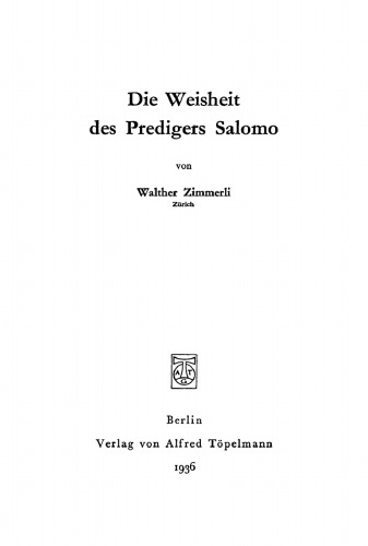 Die Weisheit des Predigers Salomo