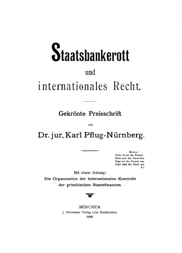 Staatsbankerott und internationales Recht: Gekrönte Preisschrift