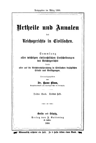 Urtheile und Annalen des Reichsgerichts in Civilsachen: Band 3, Heft 3
