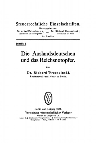Die Auslandsdeutschen und das Reichsnotopfer