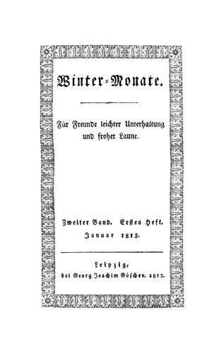Winter-Monate: Band 2, Heft 1 Januar 1815