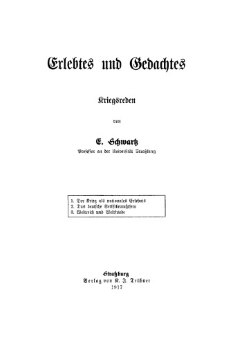 Erlebtes und Gedachtes: Kriegsreden