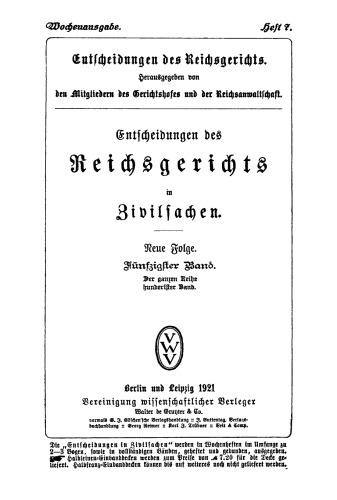 Entscheidungen des Reichsgerichts in Zivilsachen: Band 50, Heft 7
