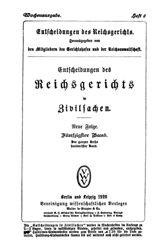 Entscheidungen des Reichsgerichts in Zivilsachen: Band 50, Heft 4