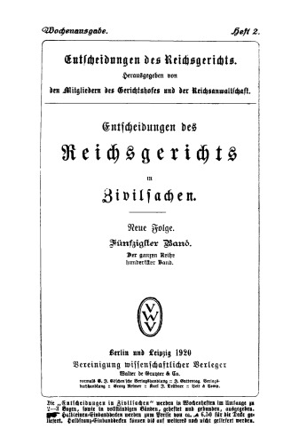 Entscheidungen des Reichsgerichts in Zivilsachen: Band 50, Heft 2