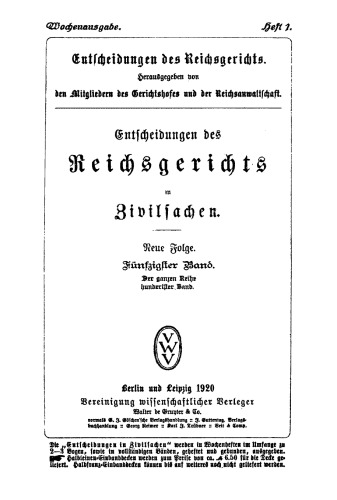 Entscheidungen des Reichsgerichts in Zivilsachen: Band 50, Heft 1