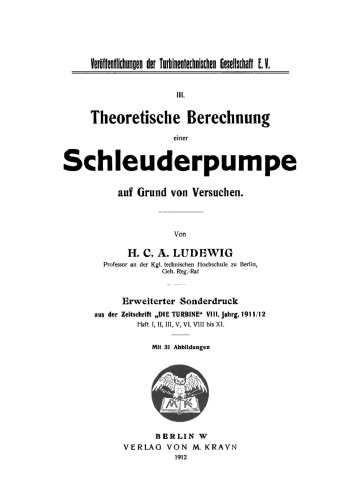 Theoretische Berechnung einer Schleuderpumpe auf Grund von Versuchen