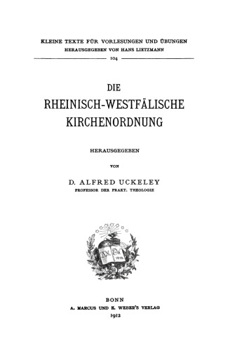 Die Rheinisch-Westfälische Kirchenordnung