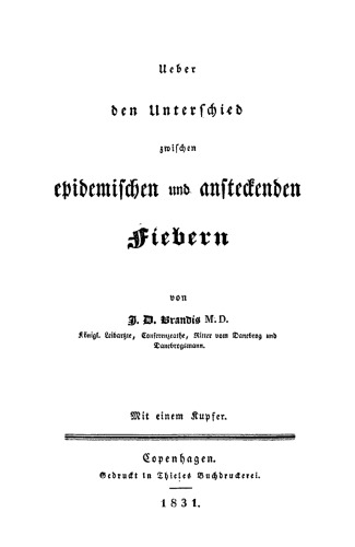 Ueber den Unterschied zwischen epidemischen und ansteckenden Fiebern